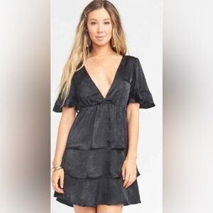 Show Me Your Mumu Dulce Mini Dress in Black Sheen NWT